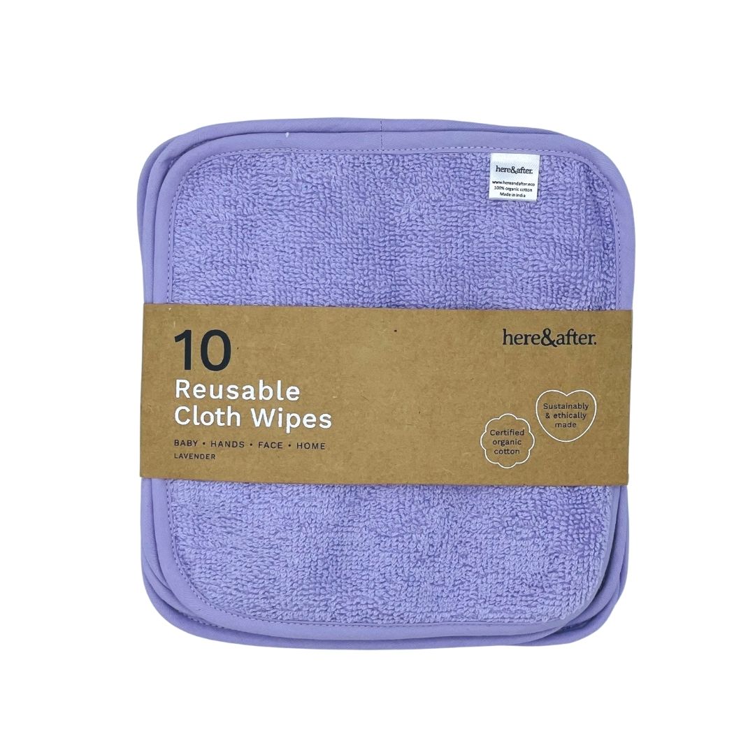 Here&After Reusable Cloth Wipes Lavender 10 pack | Cloth Baby Wipes
