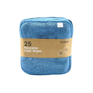 Here&After Reusable Cloth Wipes Storm Blue  25 pack | Cloth Baby Wipes by Here and After